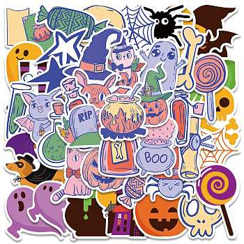 Halloween Themed PVC Waterproof Sticker Labels, Self-adhesion, for Suitcase, Skateboard, Refrigerator, Helmet, Mobile Phone Shell, Colorful, 40~80mm, 45pcs/set