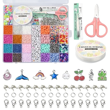 DIY Heishi & Seed Beads Jewelry Set Making Kit, Including Acrylic & Polymer Clay & Glass Seed Beads, Alloy Clasp & Pendant, Elastic Thread, Iron Jump Rings & Bead Tips, Scissors & Tweezers, Mixed Color, Beads: 6140pcs/set