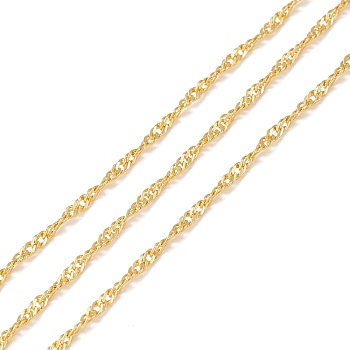 Brass Singapore Chains, Long-Lasting Plated, Soldered, with Spool, Cadmium Free & Lead Free, Real 18K Gold Plated, 2.2x1.8x0.3mm
