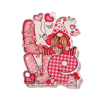 Opaque Acrylic Pendants, for Valentine's Day, LOVE Charm, Word, 42x33x2.5mm, Hole: 1.5mm