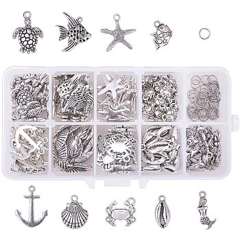 DIY Pendants Making, with Tibetan Style Alloy Pendants and Iron Jump Rings, Mixed Color, 135x70x30mm