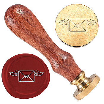 Wax Seal Stamp Set, 1Pc Golden Tone Sealing Wax Stamp Solid Brass Head, with 1Pc Wood Handle, for Envelopes Invitations, Gift Card, Envelope, 83x22mm, Stamps: 25x14.5mm