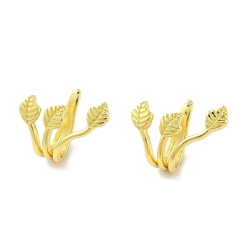 Brass Cuff Earrings for Women, Leaf, Real 18K Gold Plated, 18x20mm