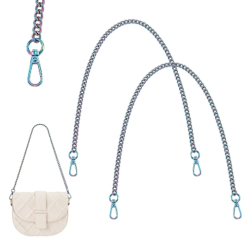 Elite 2Pcs Zinc Alloy Curb Chain Bag Handles, Alloy Swivel Clasp Bag Strap, Rainbow Color, 60cm, Link: 10.5x7.5x3mm