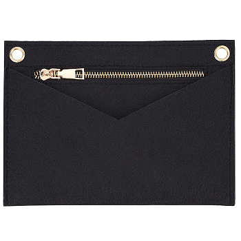 Felt Bags Organizer Insert, Mini Envelope Handbag Shaper Premium Felt, with Brass Grommets & Zipper, Black, 22x15.7x0.5cm, Hole: 10mm