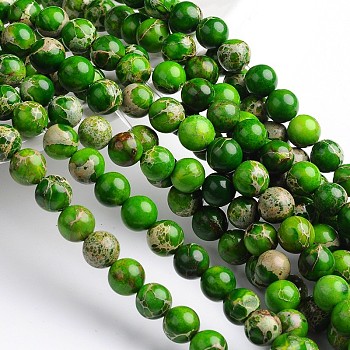 Dyed & Heated Natural Imperial Jasper Round Bead Strands, Lime Green, 8mm, Hole: 1mm, about 49pcs/strand, 16 inch