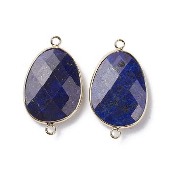 Natural Lapis Lazuli Connector Charms, with Light Gold Plated Brass Finding, Oval Link, Faceted, 38~38.5x22.5~23x7mm, Hole: 2mm