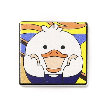 Printed Acrylic Pendants, Square with Duck Pattern, Colorful, 33x33.5x2.5mm, Hole: 1.2mm