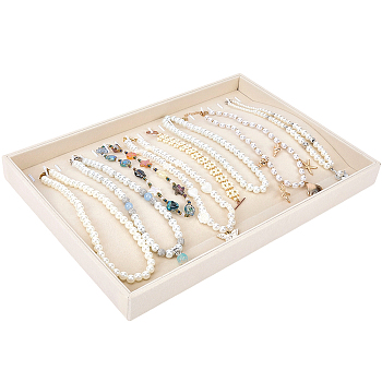 Velvet Necklace Display Organizer Trays, Recctangle, Beige, 35.3x24.1x3.1cm