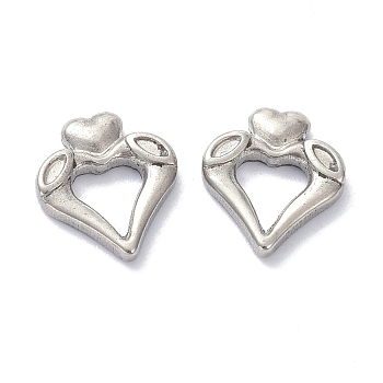 304 Stainless Steel Charms, Heart, Stainless Steel Color, 9.5x8x2mm, Hole: 4x4mm
