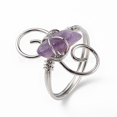 Natural Amethyst Chips with Vortex Finger Ring(RJEW-L082-02P-04)-2
