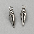 304 Stainless Steel Pendants, Cone/Spike Charm, Stainless Steel Color, 12x4mm, Hole: 1.4mm(STAS-WH0044-29A)