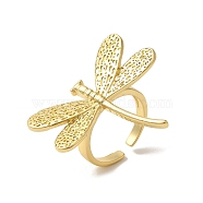 Rack Plating Brass Cuff Rings for Women, Long-Lasting Plated, Cadmium Free & Lead Free, Real 18K Gold Plated, Dragonfly, 30x34mm(RJEW-G325-04D-G)