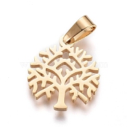 304 Stainless Steel Pendants, Tree of Life, Golden, 16.5x14x1.3mm, Hole: 6x3mm(STAS-I130-23G)