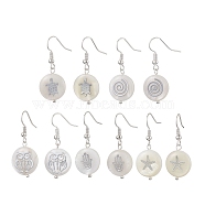 Natural Freshwater Shell Dangle Earring, with Iron Earring Hooks Finding, Flat Round, Mixed Shapes, 37.5x16mm(EJEW-JE05914)