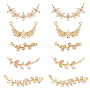 10Pcs 5 Style Brass Pave Clear Cubic Zirconia Connector Charms & Chandelier Component Links, Angel Wing & Olive Branch & Flower, Light Gold, 8~15.5x23.5~35x2~3.5mm, Hole: 0.8~1.2mm, 2Pcs/style(FIND-FH0007-37)