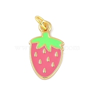 Brass Enamel Pendants, with Jump Ring, Real 18K Gold Plated, Strawberry, 18x10.5x1.5mm, Hole: 3mm(KK-B114-17G-04)