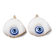 Evil Eye Druzy Resin Pendants, Triangle Charms, with Light Gold Plated Brass & Iron Findings, White, 35x33x8mm, Hole: 2mm(RESI-D050-10LG)