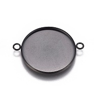 304 Stainless Steel Cabochon Connector Settings, Plain Edge Bezel Cups, Flat Round, Electrophoresis Black, Tray: 25mm, 34x26.8x2mm, Hole: 2.2mm(X-STAS-G127-14-25mm-B)