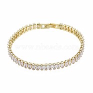 Cubic Zirconia Classic Tennis Bracelet, Real 18K Gold Plated Brass Cubic Zirconia Link Chain Bracelet for Women, Nickel Free, Clear, 7-1/8 inch~7-1/2 inch(18~19cm)(ZIRC-S067-073H-NF)