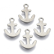 201 Stainless Steel Charms, Laser Cut, Anchor, Stainless Steel Color, 12x9.5x0.7mm, Hole: 1.4mm(STAS-R116-070)