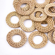 Handmade Reed Cane/Rattan Woven Linking Rings, For Making Straw Earrings and Necklaces,  Ring, BurlyWood, 37~43x4~5mm, Inner Diameter: 19~24mm(WOVE-T005-06A)