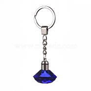 Diamond Shape Faceted Glass Keychain, with Platinum Plated Iron Split Key Rings, Medium Blue, 96mm, Pendants: 30.5x30mm(KEYC-F032-A01)