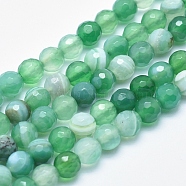 Natural Striped Agate/Banded Agate Beads, Dyed, Faceted Round, Medium Spring Green, 6mm, Hole: 1mm, about 61pcs/strand, 14.3 inch(36.5cm)(G-J371-11-6mm)