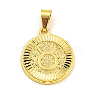 Brass Pendants, Real 18K Gold Plated, Flat Round with Constellations, Taurus, 24x20.5x2mm, Hole: 8x3.5mm(KK-P263-14G-06)