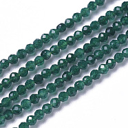 Natural Jade Beads Strands, Faceted, Round, Green, 3~3.5x2.5~3mm, Hole: 0.3mm, about 114~141pcs/strand, 15.1~16.4 inch(38.4~41.8cm)(G-F596-46D-3mm)