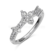 Cross Rhodium Plated 925 Sterling Silver Micro Pave Cubic Zirconia Finger Rings for Women, Real Platinum Plated, Inner Diameter: 17.2mm(RJEW-Q816-02P)