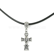Tibetan Style Alloy Cross Pendant Necklaces, with Imitation Leather Cords, Antique Silver, 17.56 inch(44.6cm)(NJEW-JN04555)