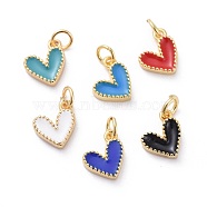Enamel Charms, with Brass Findings, Heart, Golden, Mixed Color, 9x7x2.5mm, Hole: 2.5mm(KK-G363-54G)