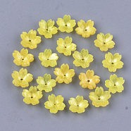 Cellulose Acetate(Resin) Bead Caps, 5-Petal, Sakura, Yellow, 10.5x11x4.5mm, Hole: 1mm(X-KK-S161-03D)