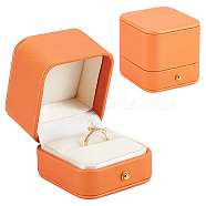 PU Leather Ring Jewelry Box, Finger Ring Storage Gift Case with Golden Tone Metal Clasps, Rectangle, Dark Orange, 6.6x6.1x6cm(CON-WH0088-36)