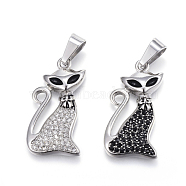 316 Surgical Stainless Steel Pendants, with Rhinestone, Fox, Mixed Color, 32.5x17x4mm, Hole: 9x4.5mm(STAS-H347-04)