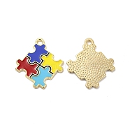 Alloy Enamel Pendants, Autism Puzzle Charm, Colorful, 25x22.5x1.5mm, Hole: 2mm(ENAM-J650-03G-02)