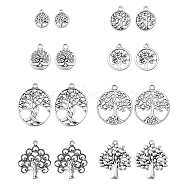 60Pcs 10 Styles Tibetan Style Alloy Pendants, Lead Free & Cadmium Free, Flat Round with Tree of Life, Antique Silver, 12.5~31.5x10~25x1mm, Hole: 1.2~2mm,  6pcs/style(FIND-FS0002-14)