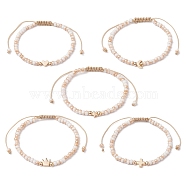 Glass & Brass Beads Braided Bead Bracelets, Adjustable Nylon Thread Bracelets for Women, Star/Moon/Cross/ Crown/Heart, Navajo White, Inner Diameter: 1-3/4~3-1/4 inch(4.6~8.1cm)(BJEW-JB09873)
