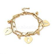 Padlock and Round Ball Charm Multi-strand Bracelet, Vacuum Plating 304 Stainless Steel Double Layered Chains Bracelet for Women, Golden, 7-1/2 inch(19cm)(BJEW-G639-19G)