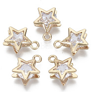 Brass Micro Cubic Zirconia Charms, Star, Light Gold, Clear, 15x11.5x5.5mm, Hole: 1.8mm(KK-N235-034A)