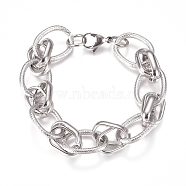 Tarnish Resistant 304 Stainless Steel Chain Bracelets, with Lobster Claw Clasps, Stainless Steel Color, 8-1/4 inch(21cm)(BJEW-L661-07P)