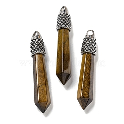 Natural Tiger Eye Pointed Big Pendants, Faceted Bullet Charms with Rack Plating Antique Silver Tone Alloy Findings, Cadmium Free & Lead Free, 58x11x11mm, Hole: 5x4mm(G-F766-02AS-01)