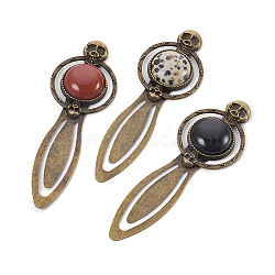 Iron Bookmarks, with Natural & Synthetic Mixed Stone Beads, Skull, Antique Bronze, 88~88.5x29.5x7.5mm(AJEW-JK00143-M)