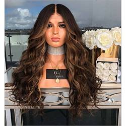 Long Wigs, Womens Sexy Ombre Party Curly Hair, Synthetic Wig, Heat Resistant High Temperature Fiber, Coconut Brown, 25.6 inch(65cm)(OHAR-L010-032)