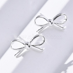 S925 Sterling Silver Stud Earrings, Bowknot, 925 Sterling Silver Plated, 7x13mm(EJEW-R015-02S)