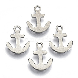 Non-Tarnish 201 Stainless Steel Charms, Laser Cut, Anchor, Stainless Steel Color, 12x9.5x0.7mm, Hole: 1.4mm(STAS-R116-070)