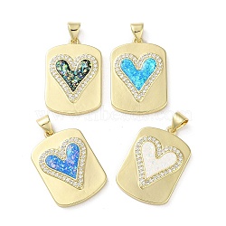 Valentine's Day Brass Micro Pave Clear Cubic Zirconia Pendants, with Synthetic Opal, Real 18K Gold Plated, Rectangle with Heart Pattern, Mixed Color, 25x17x3mm, Hole: 3.5x5mm(KK-C045-33G)
