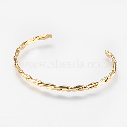 Brass Twisted Cuff Bangle, Real 18K Gold Plated, 2-1/8 inchx2-1/2 inch(53x66mm)(X-BJEW-P168-F02)