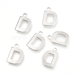201 Stainless Steel Charms, Alphabet, Letter.D, 12x8x0.6mm, Hole: 1.4mm(X-STAS-C021-06P-D)